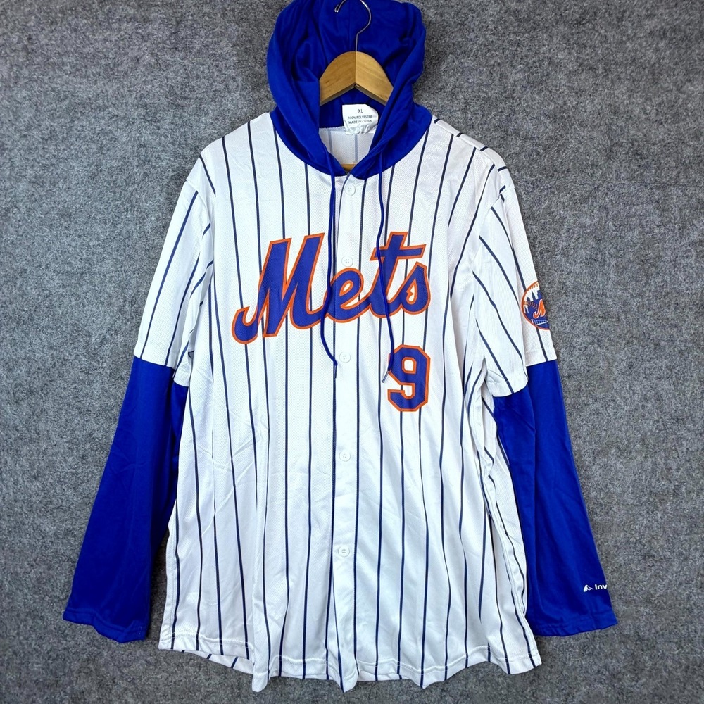 New York Mets Brandon Nimmo #9 Coyote Hoodie Jersey Mens XL White Blue Pinstripe
